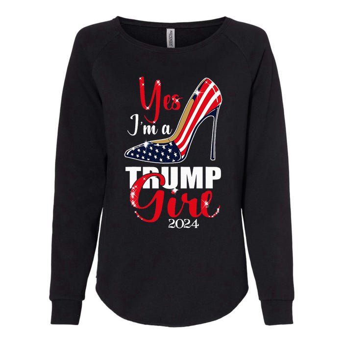 Yes IM A Trump Girl Stilettos High Heel Us Flag Trump 2024 Womens California Wash Sweatshirt