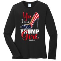 Yes IM A Trump Girl Stilettos High Heel Us Flag Trump 2024 Ladies Long Sleeve Shirt