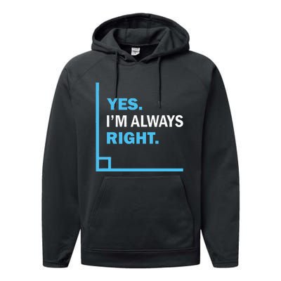 Yes IM Always Right Funny Math Puns For Teachers Performance Fleece Hoodie