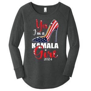 Yes Im A Kamala Girl Stilettos High Heel Harris 2024 Vote Women's Perfect Tri Tunic Long Sleeve Shirt