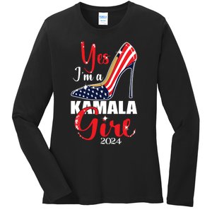 Yes Im A Kamala Girl Stilettos High Heel Harris 2024 Vote Ladies Long Sleeve Shirt