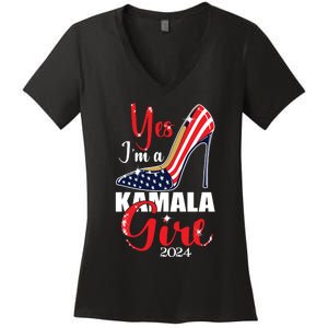 Yes Im A Kamala Girl Stilettos High Heel Harris 2024 Vote Women's V-Neck T-Shirt