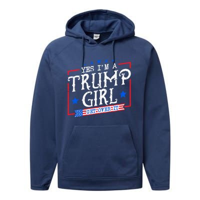 Yes IM A Trump Get Over It Funny Gift For Trump Supporter Gift Performance Fleece Hoodie