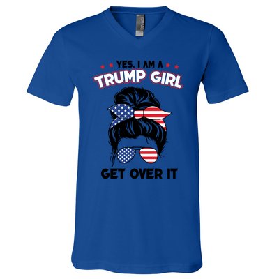 Yes I Am A Trump Get Over It Usa Messy Bun Cute Gift V-Neck T-Shirt