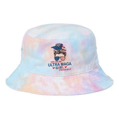 Yes IM An Ultra Maga Girl Proud Of It Usa Flag Messy Bun Tie Dye Newport Bucket Hat