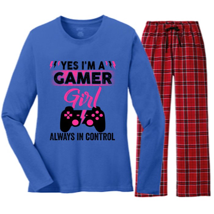 Yes Im A Gamer Girl Gaming Cool Gift Always In Control Game Girl Funny Gift Women's Long Sleeve Flannel Pajama Set 