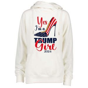 Yes IM A Trump Girl Stilettos High Heel Us Flag Trump 2024 Womens Funnel Neck Pullover Hood