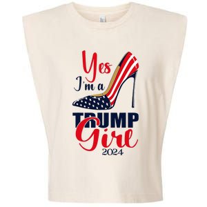 Yes IM A Trump Girl Stilettos High Heel Us Flag Trump 2024 Garment-Dyed Women's Muscle Tee