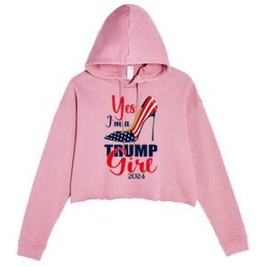 Yes IM A Trump Girl Stilettos High Heel Us Flag Trump 2024 Crop Fleece Hoodie