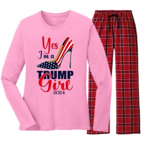 Yes IM A Trump Girl Stilettos High Heel Us Flag Trump 2024 Women's Long Sleeve Flannel Pajama Set 