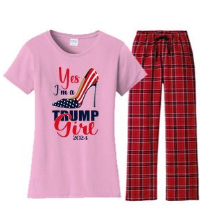 Yes IM A Trump Girl Stilettos High Heel Us Flag Trump 2024 Women's Flannel Pajama Set