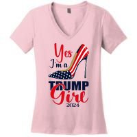 Yes IM A Trump Girl Stilettos High Heel Us Flag Trump 2024 Women's V-Neck T-Shirt