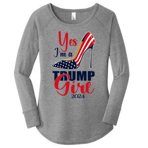 Yes IM A Trump Girl Stilettos High Heel Us Flag Trump 2024 Women's Perfect Tri Tunic Long Sleeve Shirt