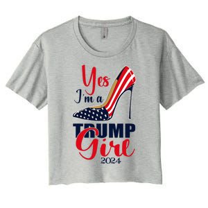 Yes IM A Trump Girl Stilettos High Heel Us Flag Trump 2024 Women's Crop Top Tee