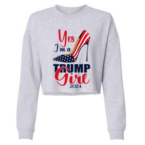 Yes IM A Trump Girl Stilettos High Heel Us Flag Trump 2024 Cropped Pullover Crew