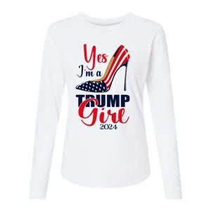 Yes IM A Trump Girl Stilettos High Heel Us Flag Trump 2024 Womens Cotton Relaxed Long Sleeve T-Shirt