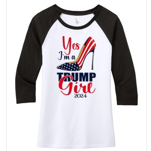 Yes IM A Trump Girl Stilettos High Heel Us Flag Trump 2024 Women's Tri-Blend 3/4-Sleeve Raglan Shirt