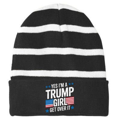 Yes IM A Trump Girl Trump Supporter Patriotic Striped Beanie with Solid Band