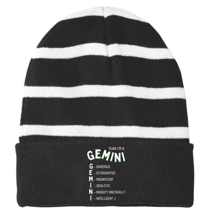 Yeah I'm a Gemini Zodiac Striped Beanie with Solid Band