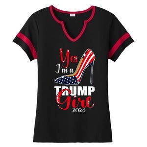 Yes IM A Trump Girl Stilettos High Heel Us Flag Trump 2024 Ladies Halftime Notch Neck Tee