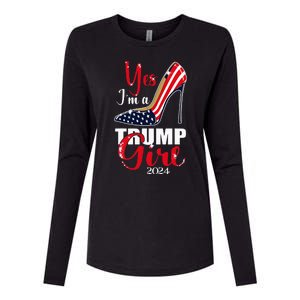 Yes IM A Trump Girl Stilettos High Heel Us Flag Trump 2024 Womens Cotton Relaxed Long Sleeve T-Shirt