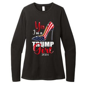 Yes IM A Trump Girl Stilettos High Heel Us Flag Trump 2024 Womens CVC Long Sleeve Shirt