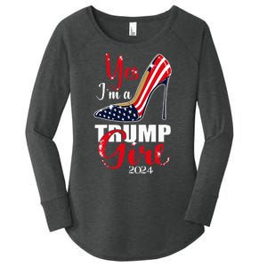 Yes IM A Trump Girl Stilettos High Heel Us Flag Trump 2024 Women's Perfect Tri Tunic Long Sleeve Shirt