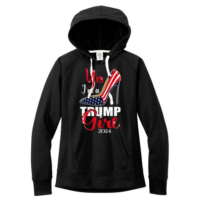 Yes IM A Trump Girl Stilettos High Heel Us Flag Trump 2024 Women's Fleece Hoodie