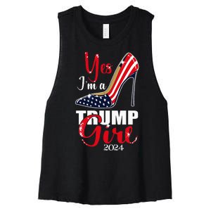 Yes IM A Trump Girl Stilettos High Heel Us Flag Trump 2024 Women's Racerback Cropped Tank