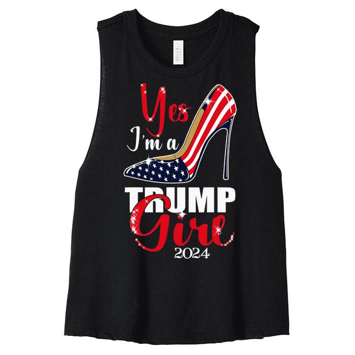 Yes IM A Trump Girl Stilettos High Heel Us Flag Trump 2024 Women's Racerback Cropped Tank