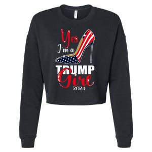 Yes IM A Trump Girl Stilettos High Heel Us Flag Trump 2024 Cropped Pullover Crew