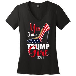 Yes IM A Trump Girl Stilettos High Heel Us Flag Trump 2024 Women's V-Neck T-Shirt