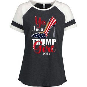 Yes IM A Trump Girl Stilettos High Heel Us Flag Trump 2024 Enza Ladies Jersey Colorblock Tee