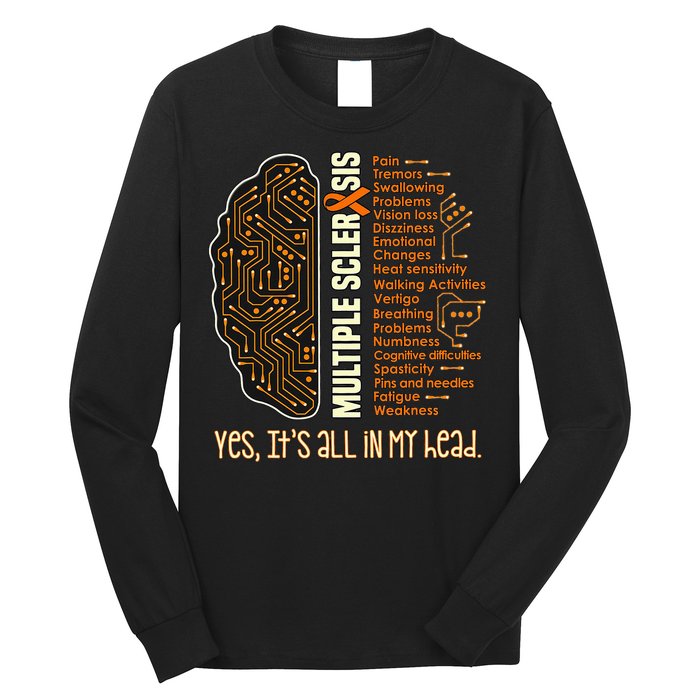 Yes It's All In My Head Multiple Sclerosis Ribbon Brain Long Sleeve Shirt