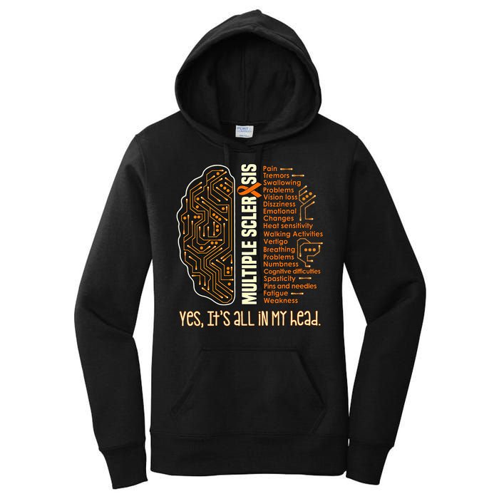 Yes It's All In My Head Multiple Sclerosis Ribbon Brain Women's Pullover Hoodie