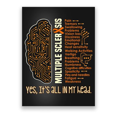 Yes It's All In My Head Multiple Sclerosis Ribbon Brain Poster