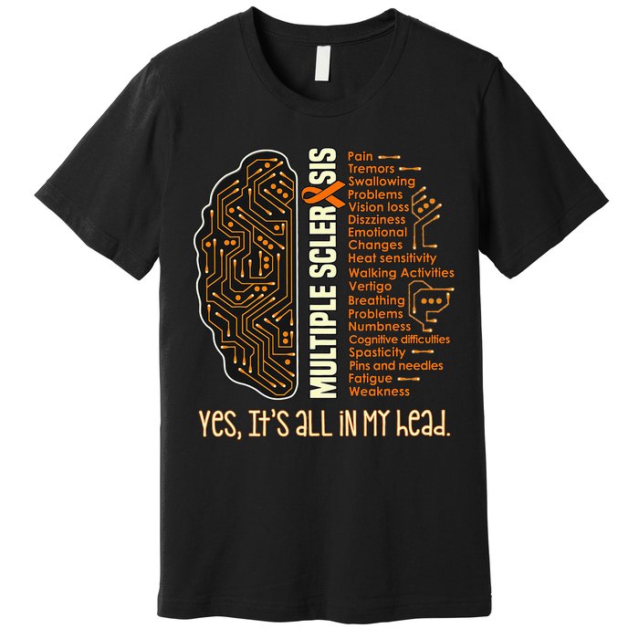 Yes It's All In My Head Multiple Sclerosis Ribbon Brain Premium T-Shirt