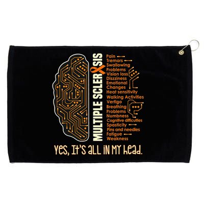 Yes It's All In My Head Multiple Sclerosis Ribbon Brain Grommeted Golf Towel