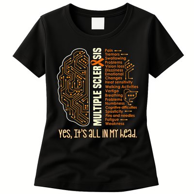 Yes It's All In My Head Multiple Sclerosis Ribbon Brain Womens T-Shirt