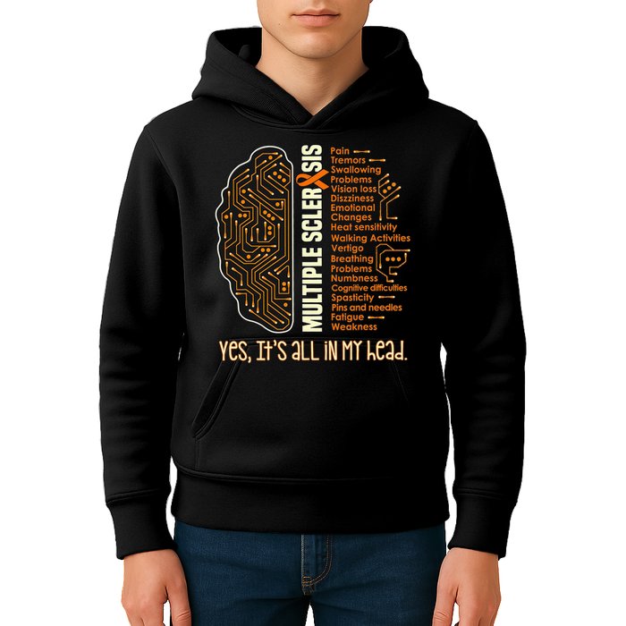 Yes It's All In My Head Multiple Sclerosis Ribbon Brain Kids Hoodie