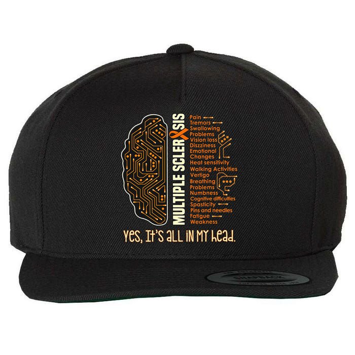 Yes It's All In My Head Multiple Sclerosis Ribbon Brain Wool Snapback Cap