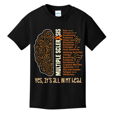 Yes It's All In My Head Multiple Sclerosis Ribbon Brain Kids T-Shirt