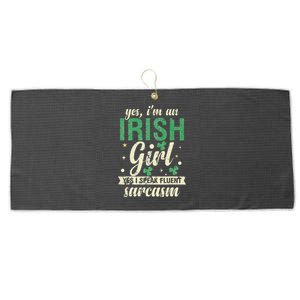 Yes I'm An Irish  I Speak Fluent Sarcasm Large Microfiber Waffle Golf Towel