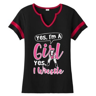 Yes Im A Yes I Wrestle Wrestler Gift Ladies Halftime Notch Neck Tee