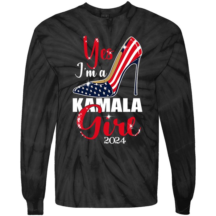 Yes IM A Kamala Girl Stilettos High Heel Harris 2024 Vote Tie-Dye Long Sleeve Shirt