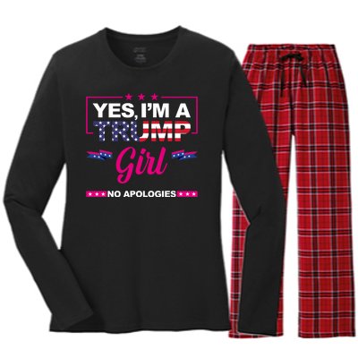 Yes Im A Trump Girl No Apologies 2024 Election Women's Long Sleeve Flannel Pajama Set 