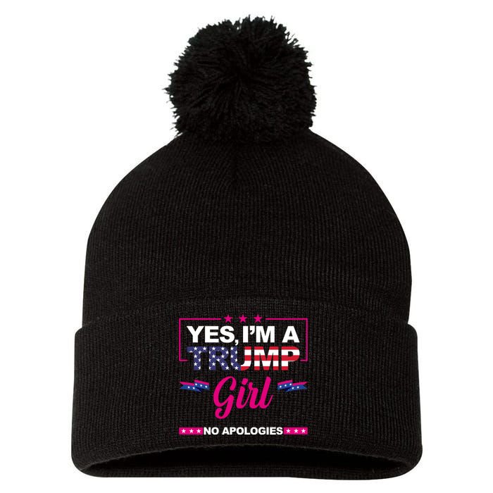 Yes Im A Trump Girl No Apologies 2024 Election Pom Pom 12in Knit Beanie