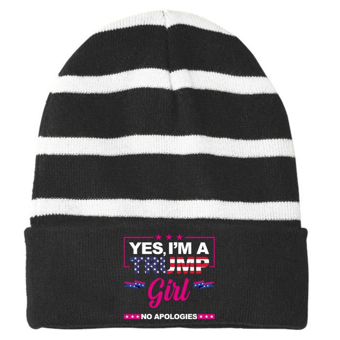 Yes Im A Trump Girl No Apologies 2024 Election Striped Beanie with Solid Band