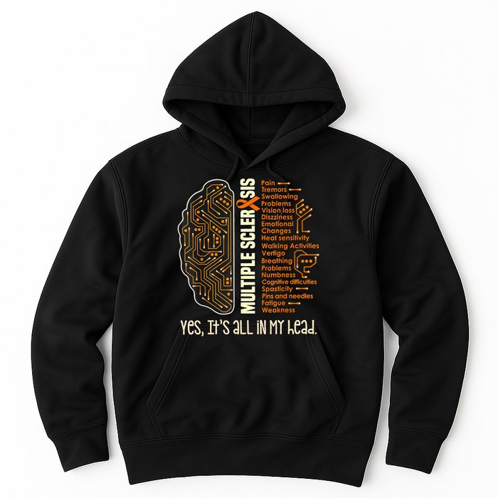 Yes It's All In My Head Multiple Sclerosis Ribbon Brain Hoodie