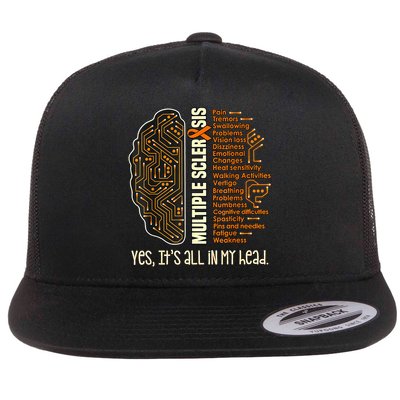 Yes It's All In My Head Multiple Sclerosis Ribbon Brain Flatbill Hat